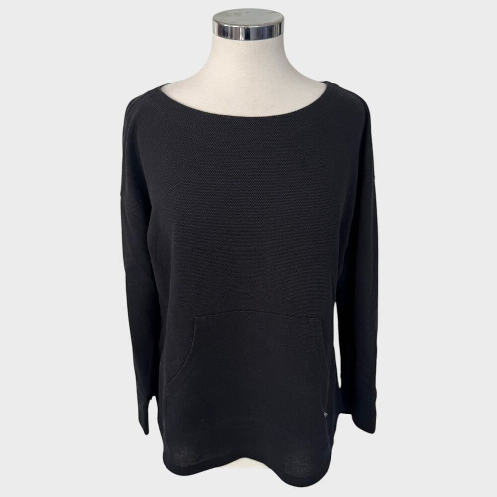T by Talbots XLP Black Waffle Knit Top with Sleeve Hem Detail
